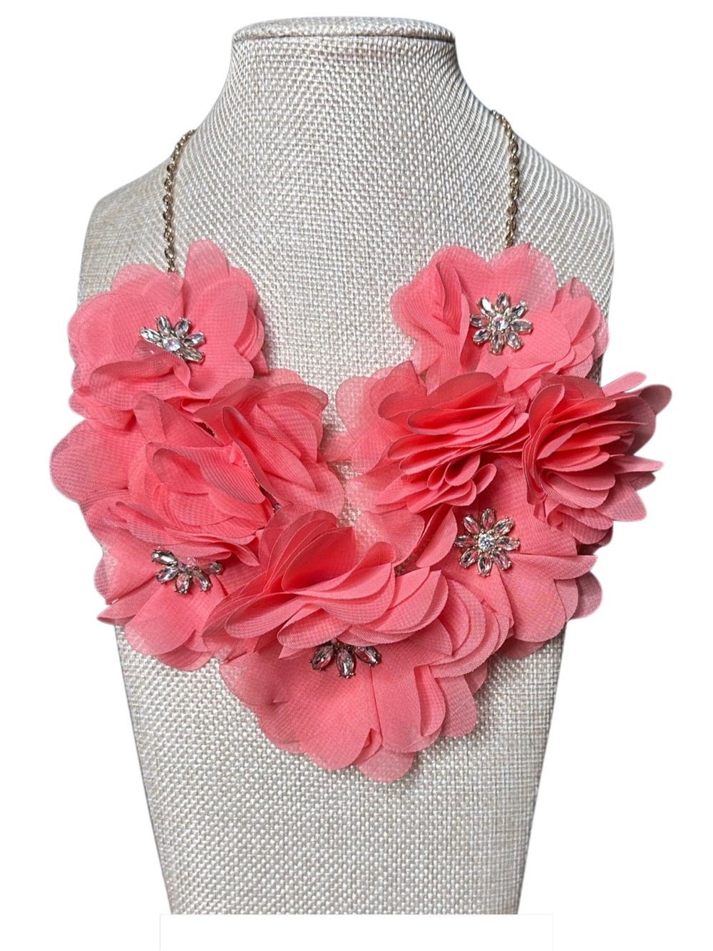 Charming Charlie Coral Pink Floral Bib Necklace